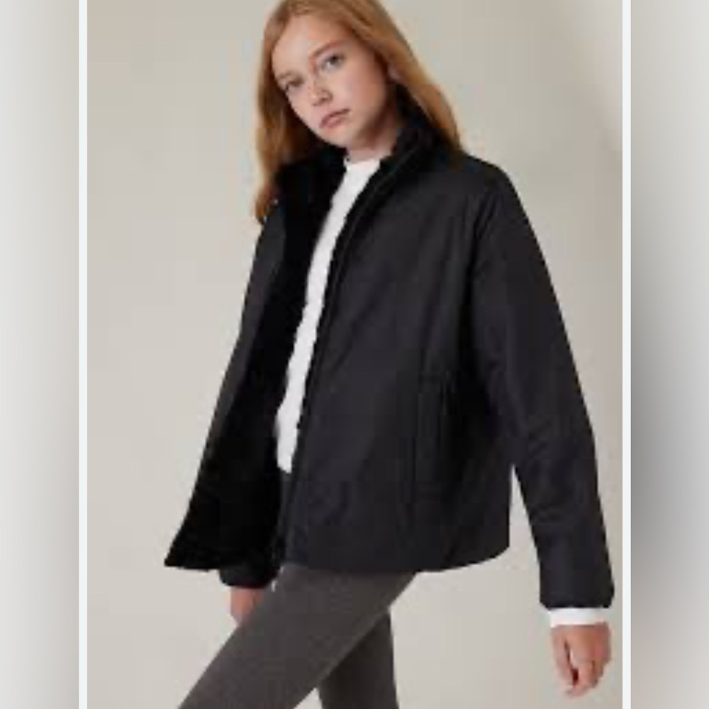 ATHLETA GIRL Cool Days Reversible Black Faux Fur Jacket Size XL 14 Cozy Winter